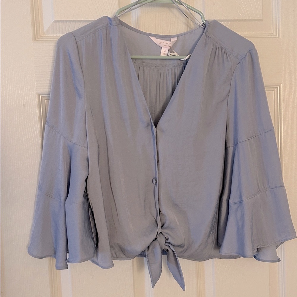 LC Lauren Conrad Blue Tie-Front Blouse